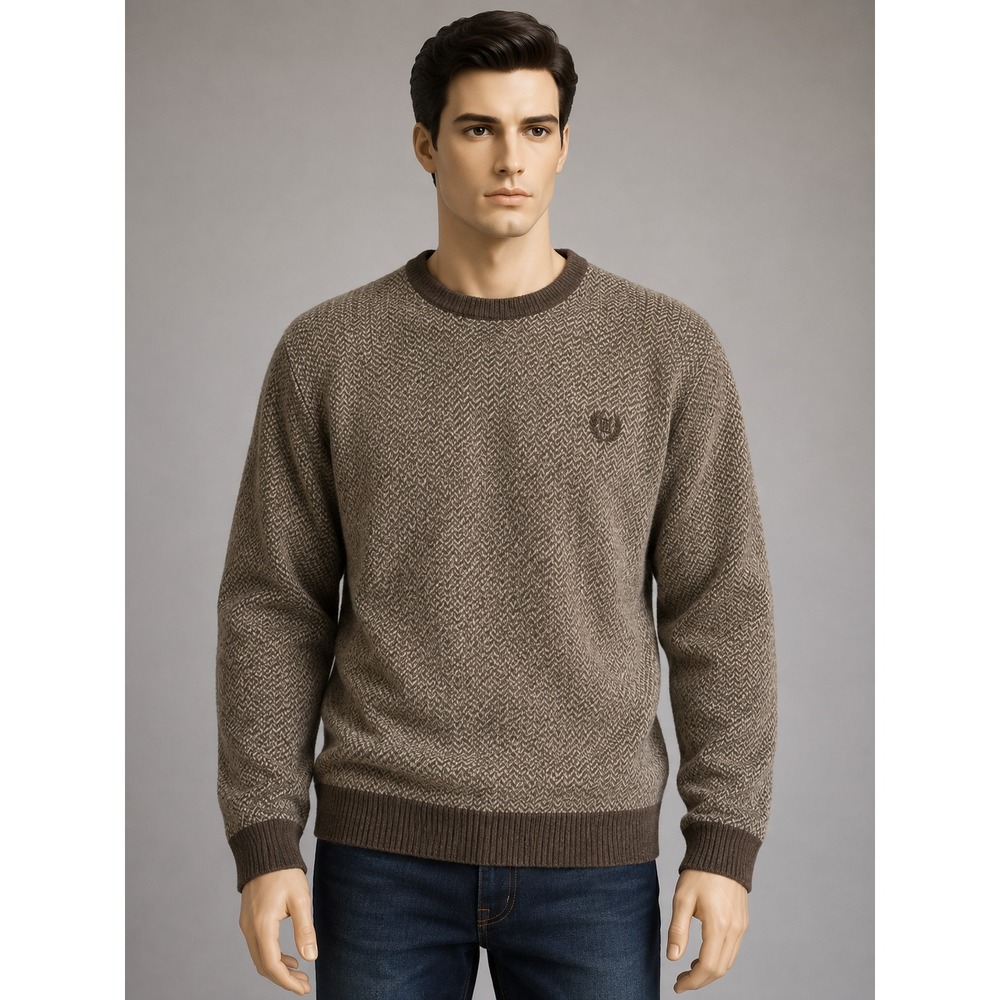 Chaps Ralph Lauren Vintage Lambswool Herringbone Sweater Brown Mens Large L